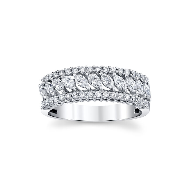 Marquise and Round Natural Diamond Multi Row Anniversary Band in 14k White Gold image number null